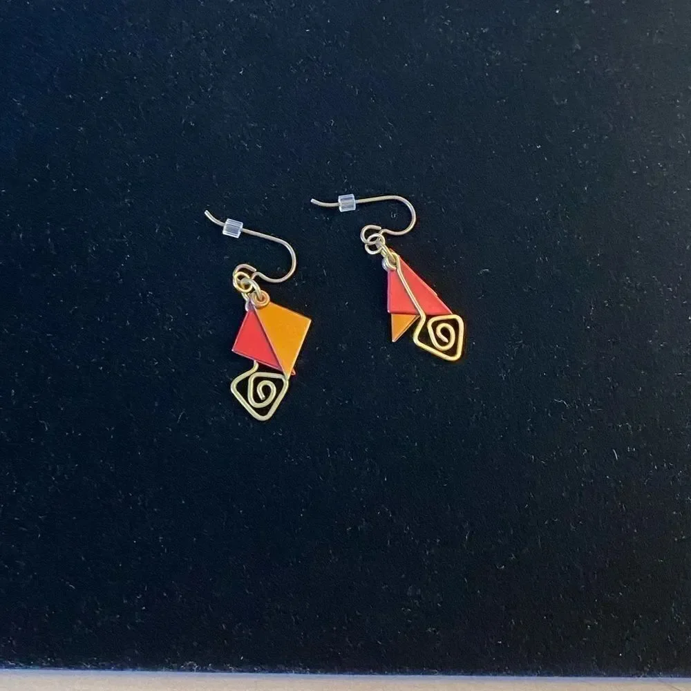 Vintage 1990s Geometric Folk Art Earrings